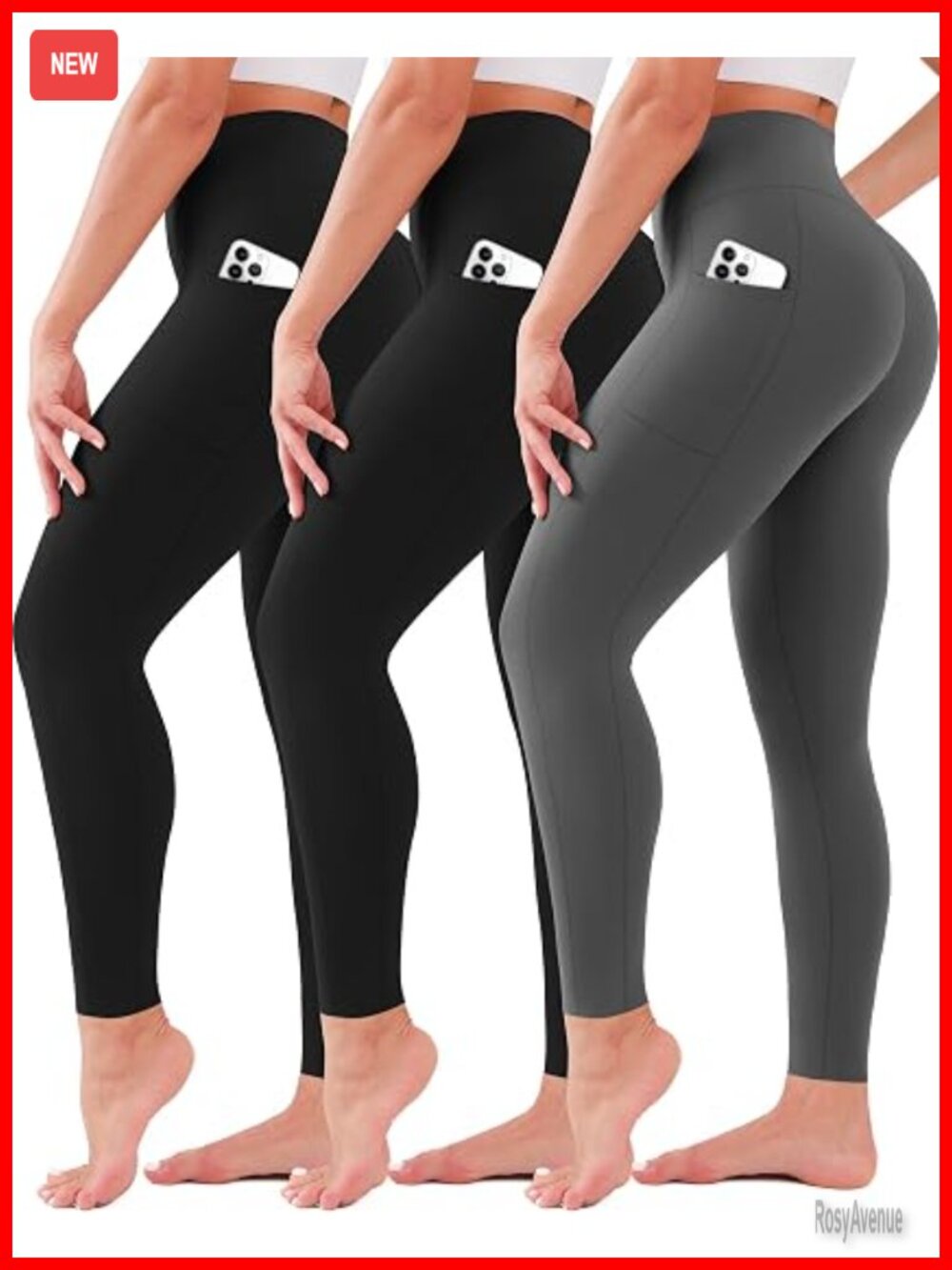 3 Pack High Waisted Tummy Control Leggings with Pockets for Women Yoga - Picture 1 of 7